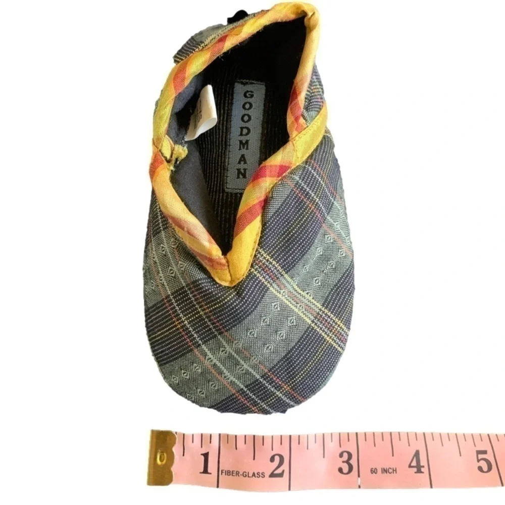 Goodman Baby Green Black Gold Plaid Leather Suede Bottom Sole Slippers Size BXS